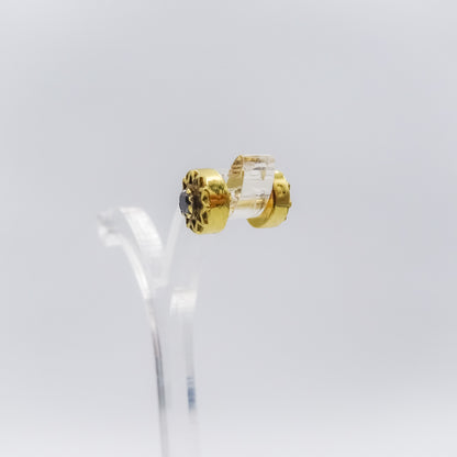 Single 18k gold stud earring with gemstones Double sided ,set with sapphire and ruby