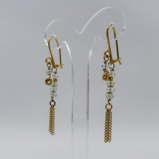 18\22k Gold and Aquamarine Drop Earrings with Chain Tassels