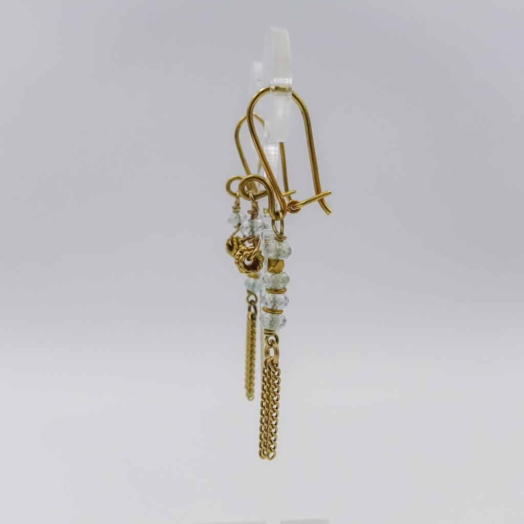 18\22k Gold and Aquamarine Drop Earrings with Chain Tassels