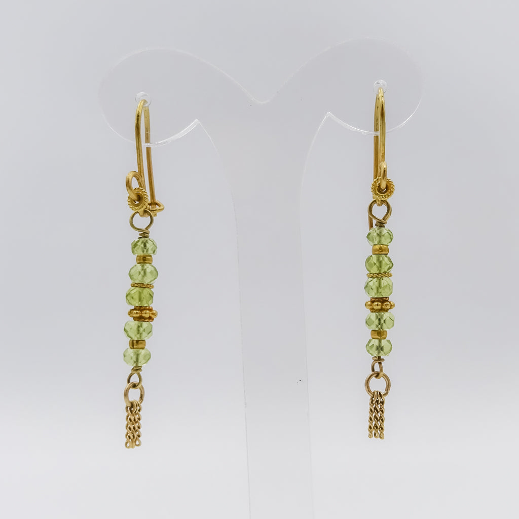18\22k Gold and Peridot Drop Earrings with Chain Tassels