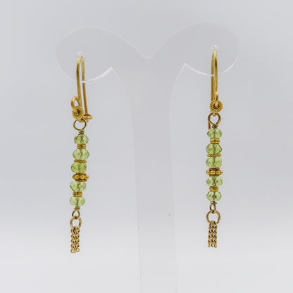 18\22k Gold and Peridot Drop Earrings with Chain Tassels