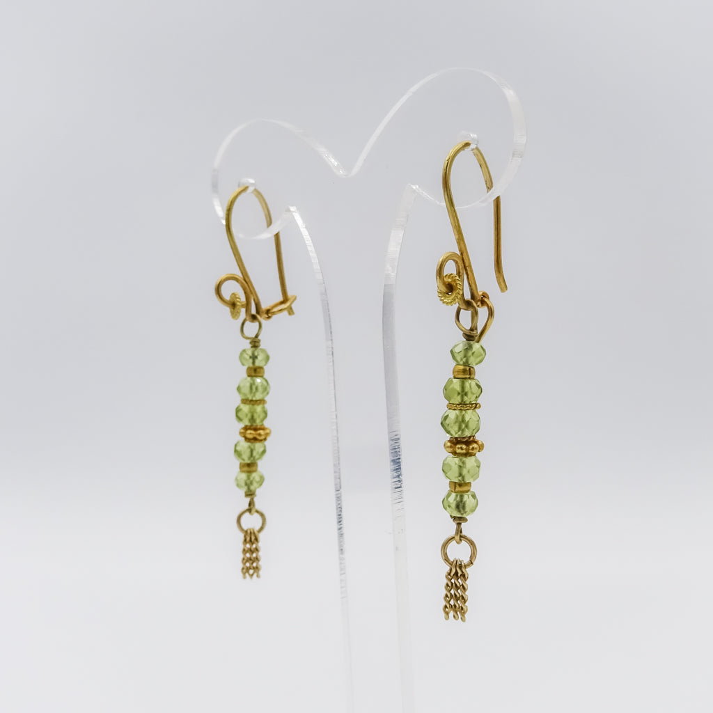 18\22k Gold and Peridot Drop Earrings with Chain Tassels