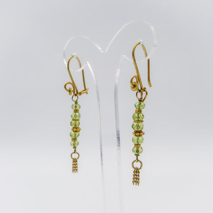 18\22k Gold and Peridot Drop Earrings with Chain Tassels