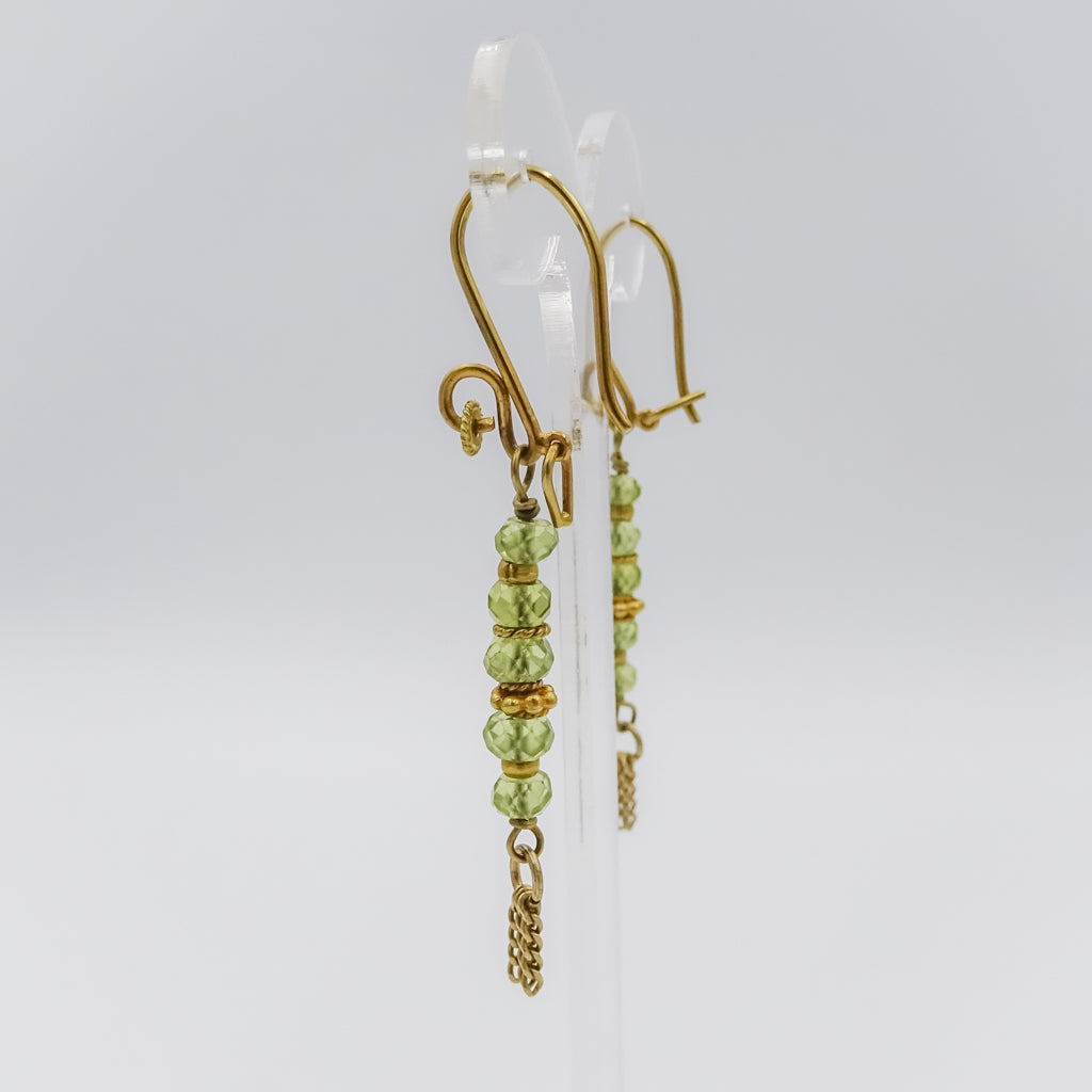 18\22k Gold and Peridot Drop Earrings with Chain Tassels