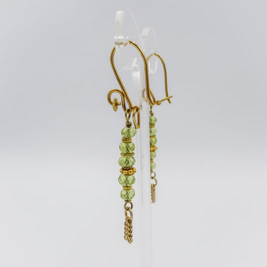 18\22k Gold and Peridot Drop Earrings with Chain Tassels