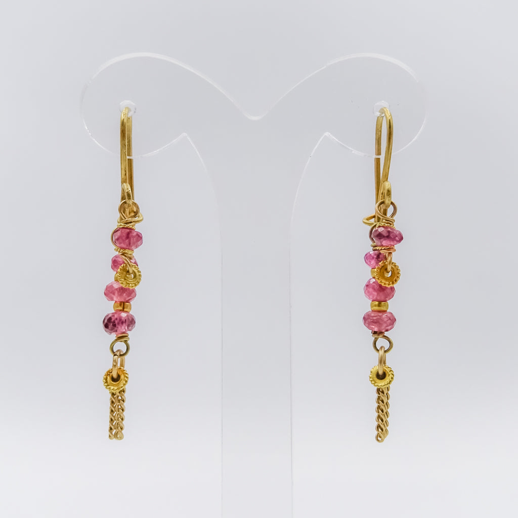 18\22k Gold and Pink spinal Drop Earrings with Chain Tassels