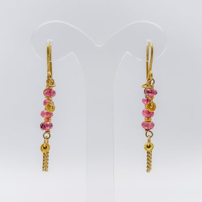18\22k Gold and Pink spinal Drop Earrings with Chain Tassels