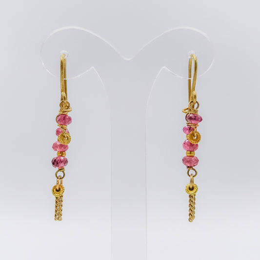 18\22k Gold and Pink spinal Drop Earrings with Chain Tassels