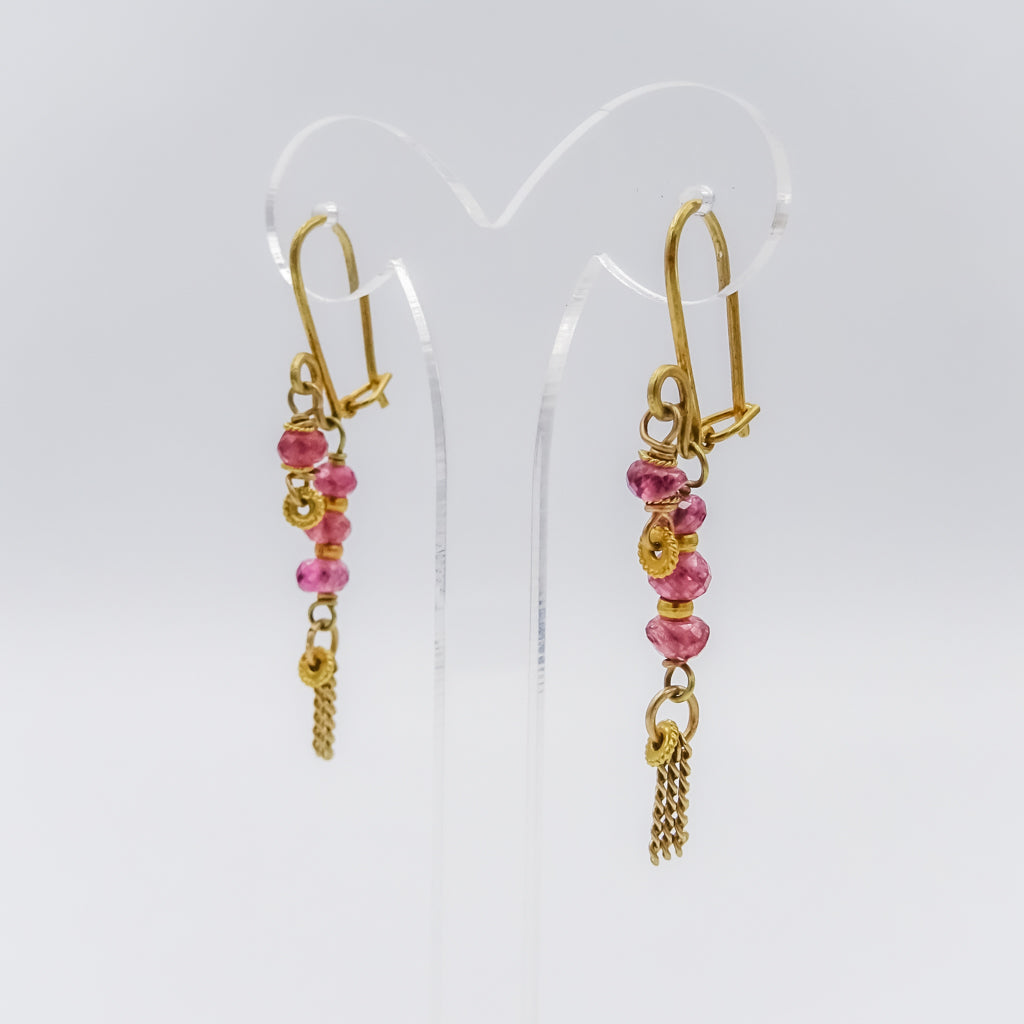 18\22k Gold and Pink spinal Drop Earrings with Chain Tassels