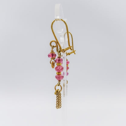 18\22k Gold and Pink spinal Drop Earrings with Chain Tassels