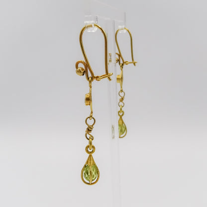 18K Gold Drop Earrings with Aquamarine and Peridot