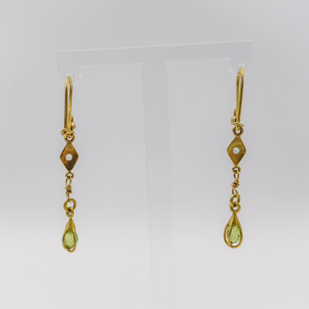18K Gold Drop Earrings with Aquamarine and Peridot