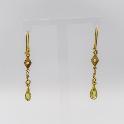 18K Gold Drop Earrings with Aquamarine and Peridot