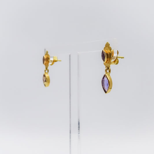 18K Gold Leaf Earrings with Marquise-Cut Amethyst