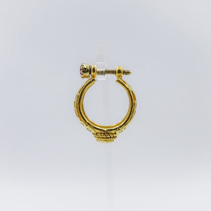 18K Gold Filigree single Earring with Ruby and Pearl