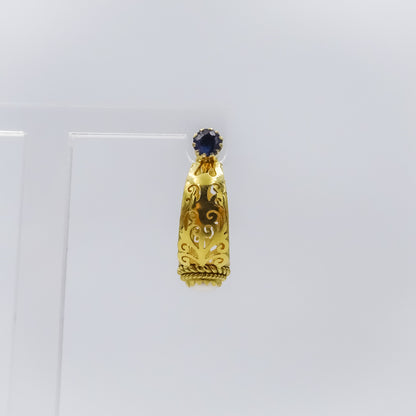 18K Gold Filigree single Earring with Sapphire and Pearl