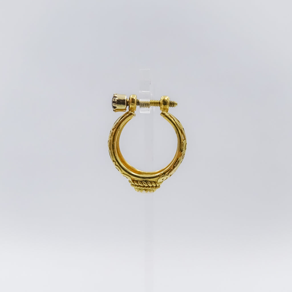 18K Gold Filigree single Earring with Sapphire and Pearl