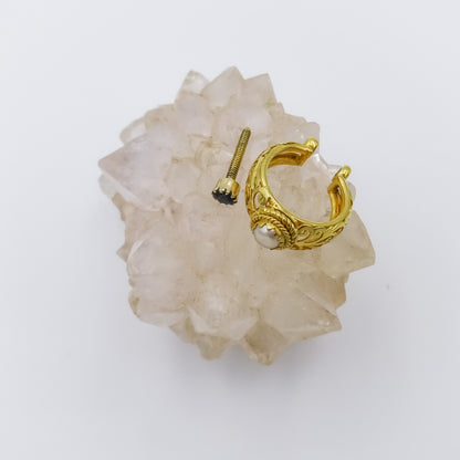 18K Gold Filigree single Earring with Sapphire and Pearl