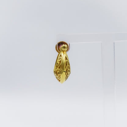 Intricately Carved 18K Gold Hoop Earring with Ruby Accent