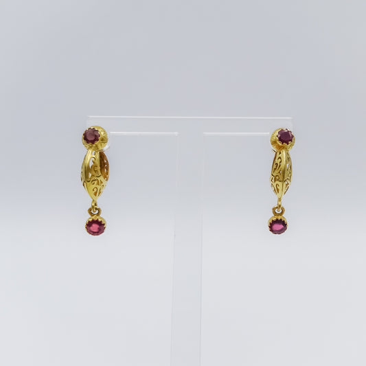 18K Gold Filigree Drop Earring with Ruby and Emerald