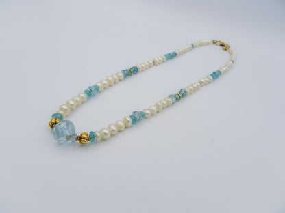 Pearl, Sapphire, and Apatite Necklace with 18K Gold Spacers