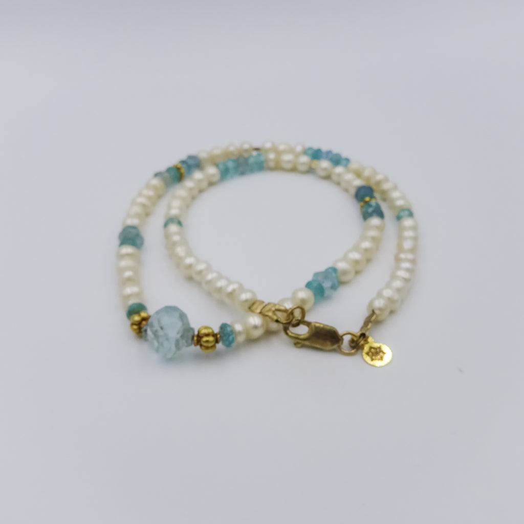 Pearl, Sapphire, and Apatite Necklace with 18K Gold Spacers