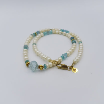 Pearl, Sapphire, and Apatite Necklace with 18K Gold Spacers