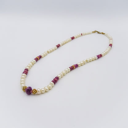 Pearl and Ruby Necklace with 18K Gold Spacers