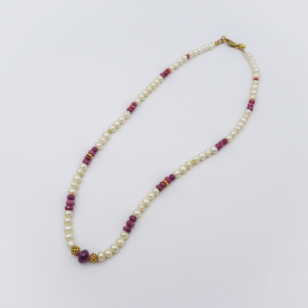 Pearl and Ruby Necklace with 18K Gold Spacers