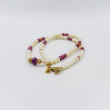 Pearl and Ruby Necklace with 18K Gold Spacers