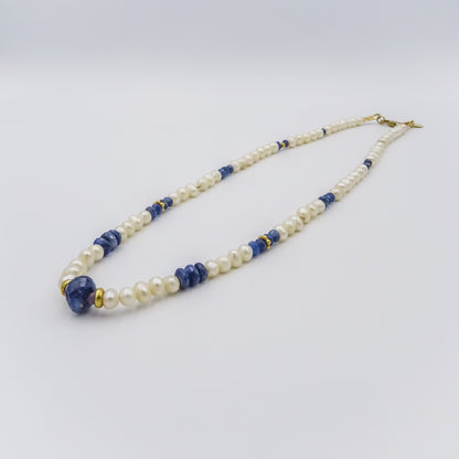 Pearl and Sapphire Necklace with 18K Gold Spacers