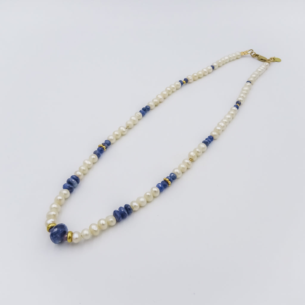 Pearl and Sapphire Necklace with 18K Gold Spacers