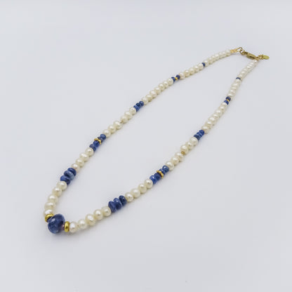 Pearl and Sapphire Necklace with 18K Gold Spacers