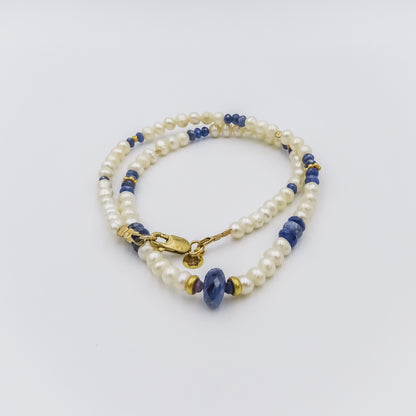 Pearl and Sapphire Necklace with 18K Gold Spacers