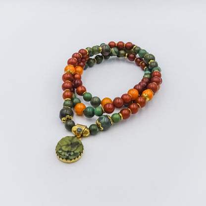 Turquoise, Tsavorite, and Amber Beaded Necklace with 18K Gold Spacers
