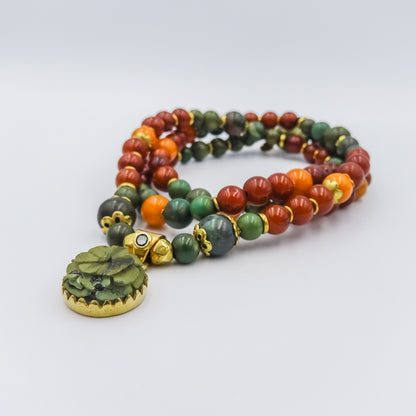 Turquoise, Tsavorite, and Amber Beaded Necklace with 18K Gold Spacers