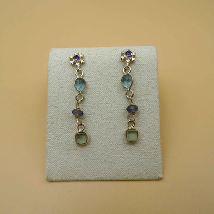 Snowflake silver earring with gemstone iolite,blue topaz ,tourmaline