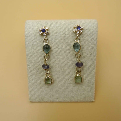 Snowflake silver earring with gemstone iolite,blue topaz ,tourmaline