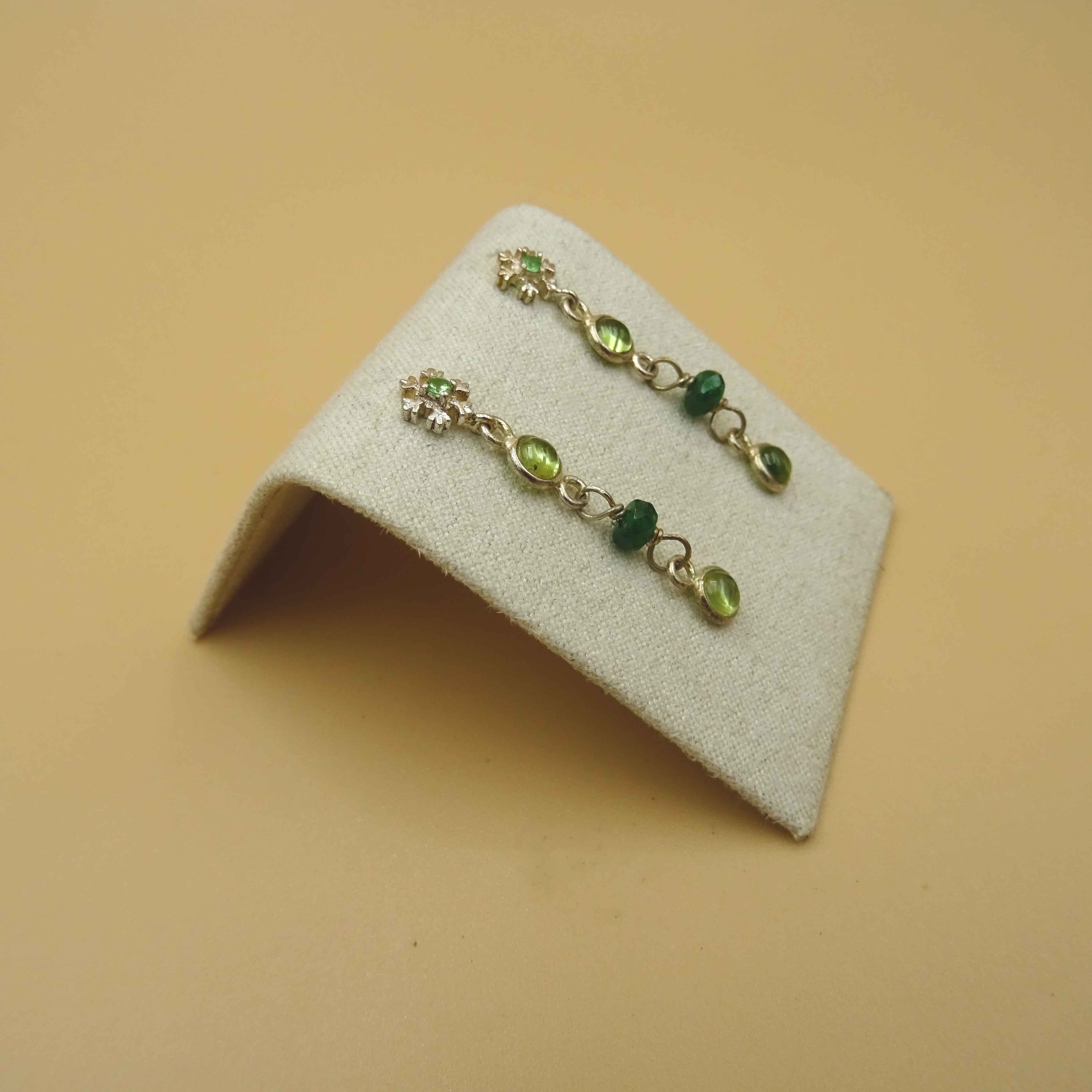 Peridot and Tsavorite Snowflake Silver Earrings