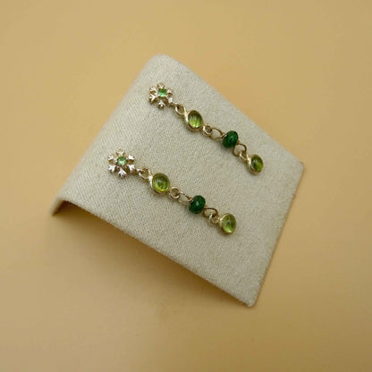 Peridot and Tsavorite Snowflake Silver Earrings