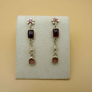 Snowflake Silver Earrings with Rose Quartz, Garnet, and Tourmaline