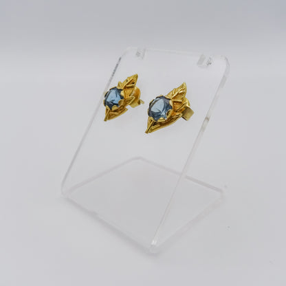 Nature's Serenity: 18K Gold Leaf-Shaped Earrings with Blue Topaz Gemstone