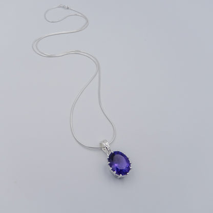 Silver Necklace with Amethyst Pendant with delicate curved accents