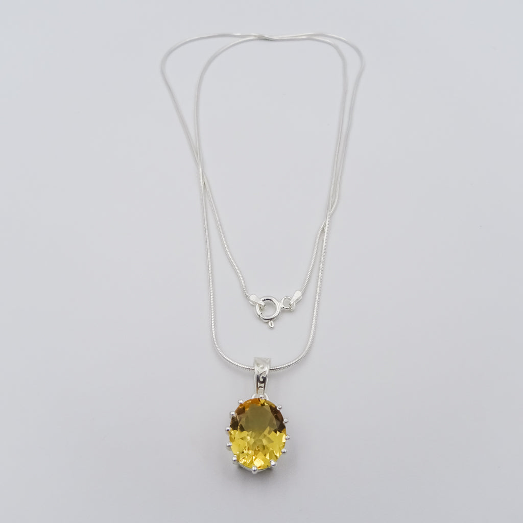 Silver Necklace with Citrine Pendant with delicate curved accents