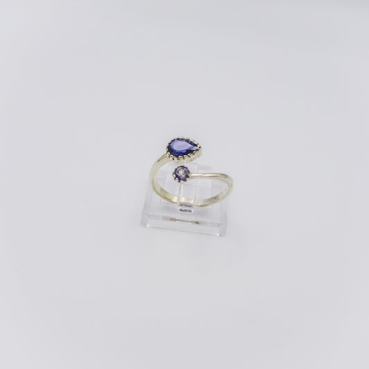 Adjustable Silver Ring with Iolite Gemstones