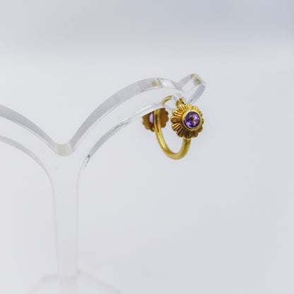 Double-Sided Floral Single Gold Amethyst Earring | Handmade Flower Design | Healing Crystal Jewelry