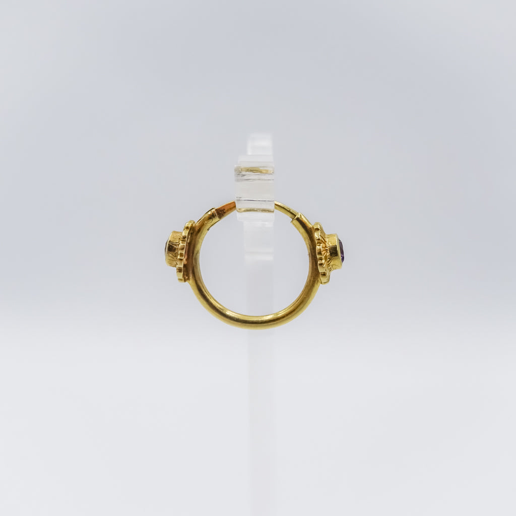 Double-Sided Floral Single Gold Amethyst Earring | Handmade Flower Design | Healing Crystal Jewelry