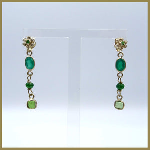 Silver Snowflake Earrings with Green Aventurine, Savorite, and Tourmaline Gemstones