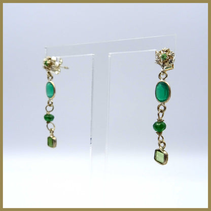 Silver Snowflake Earrings with Green Aventurine, Savorite, and Tourmaline Gemstones