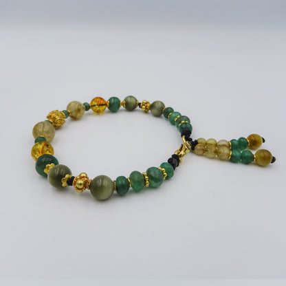 Emerald, Rutile, and Cat Eye Bracelet with 22K Gold Accents